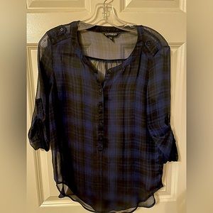 Express blue and black plaid blouse size xs